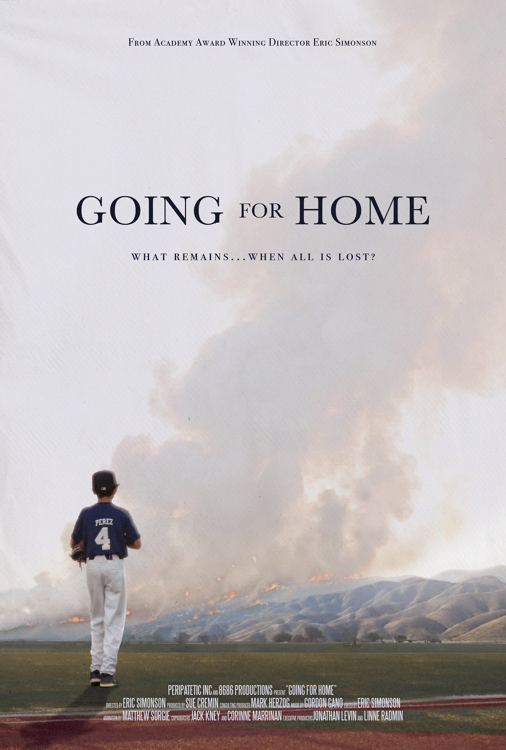 Going for Home movie poster - silhouette of a child watching the Eaton Canyon fire in the distance over Altadena